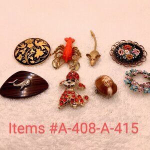 Brooches, Items # A-408- A 415,. wt  82 grams.